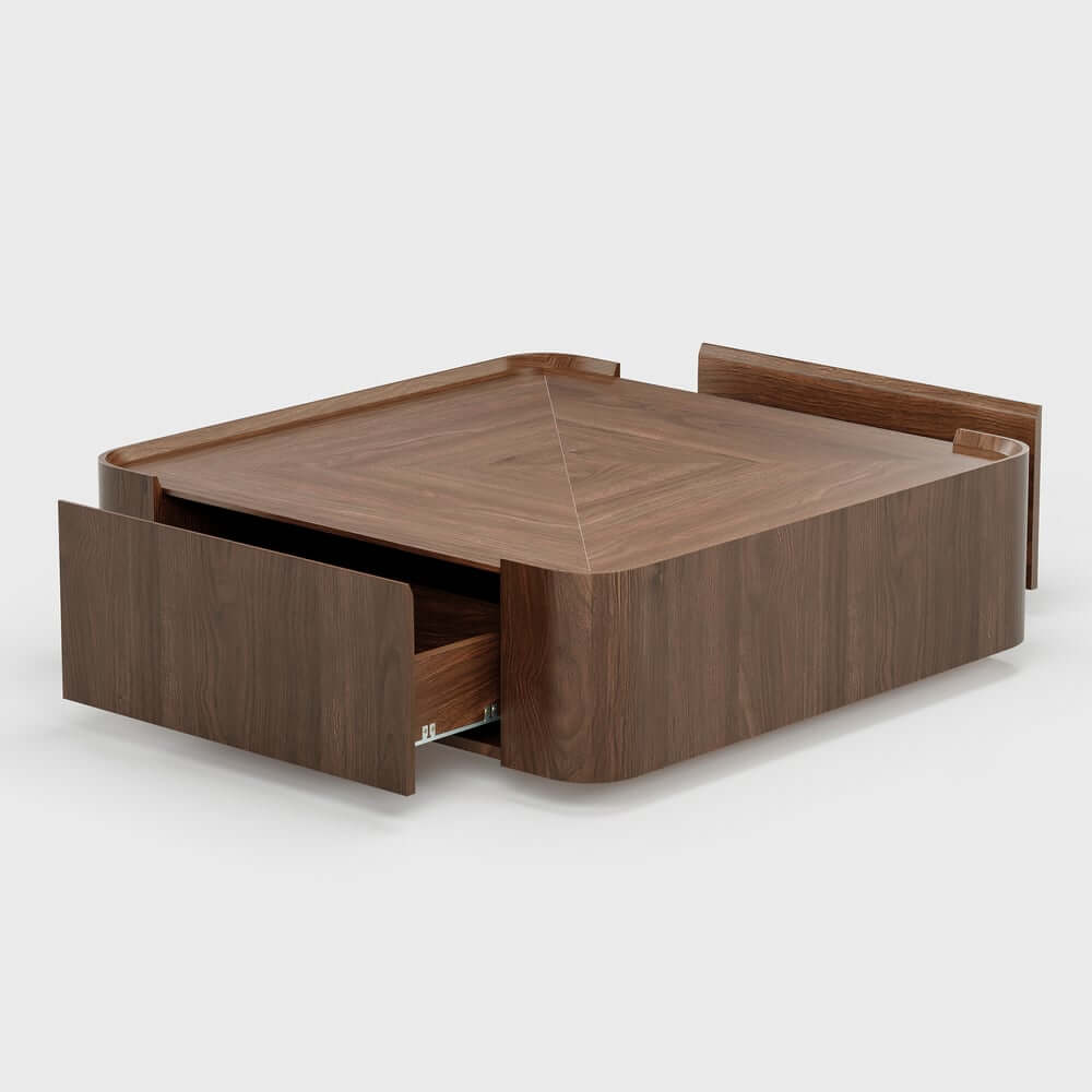 Walnut Mid-Century Modern Coffee Table With Drawers