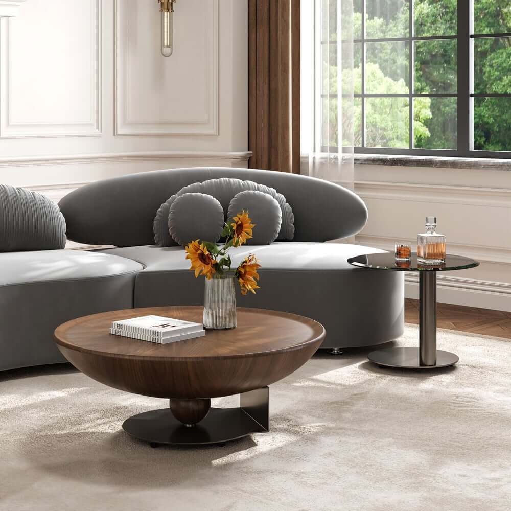 Walnut Modern Round Nesting Coffee Table Set
