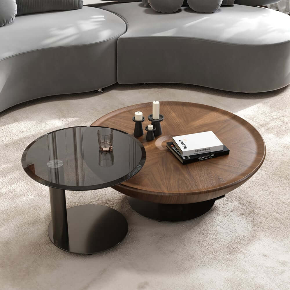 Walnut Modern Round Nesting Coffee Table Set