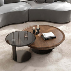 Walnut Modern Round Nesting Coffee Table Set