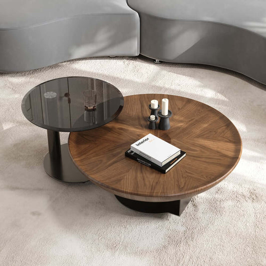 Walnut Modern Round Nesting Coffee Table Set