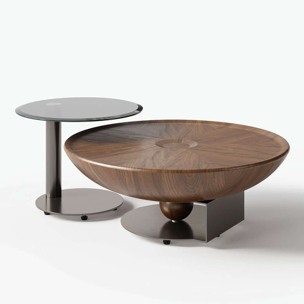 Walnut Modern Round Nesting Coffee Table Set