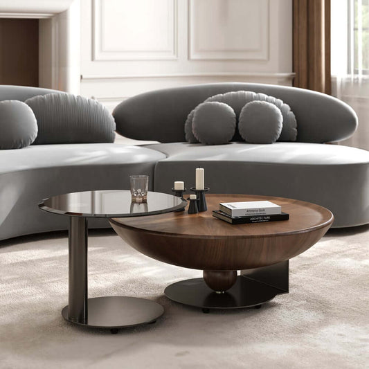 Walnut Modern Round Nesting Coffee Table Set Main Product Image