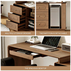 Walnut Modern Writing Desk with 4 Drawers and Rotating Design