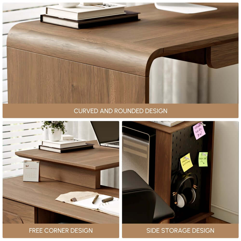 Walnut Modern Writing Desk with 4 Drawers and Rotating Design