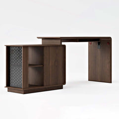 Walnut Modern Writing Desk with 4 Drawers and Rotating Design