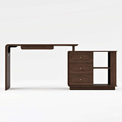 Walnut Modern Writing Desk with 4 Drawers and Rotating Design