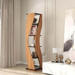 Walnut Natural MDF 5-Tier Rotating Geometric Bookshelf