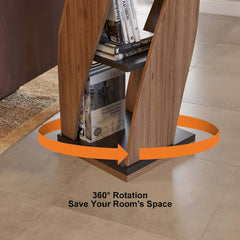 Walnut Natural MDF 5-Tier Rotating Geometric Bookshelf