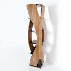 Walnut Natural MDF 5-Tier Rotating Geometric Bookshelf