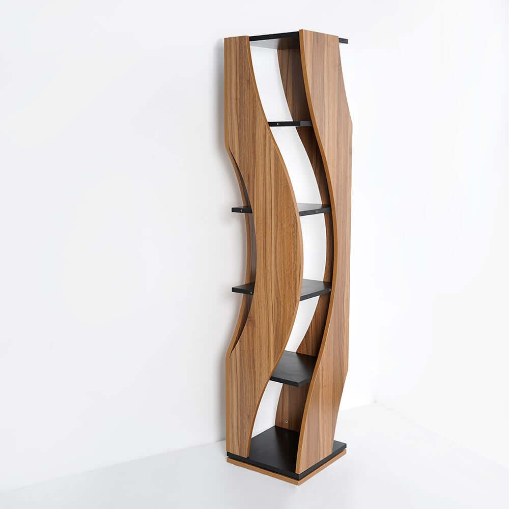 Walnut Natural MDF 5-Tier Rotating Geometric Bookshelf