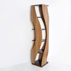 Walnut Natural MDF 5-Tier Rotating Geometric Bookshelf