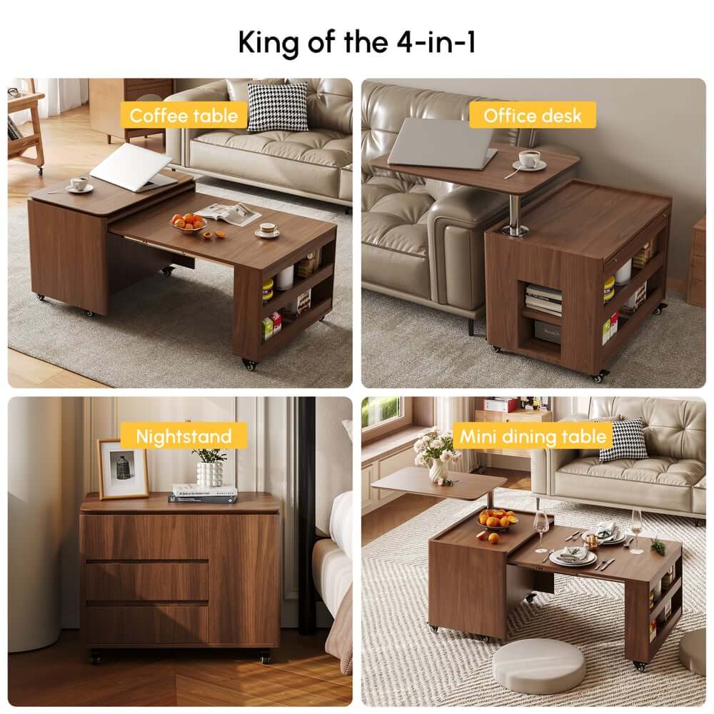Walnut Rectangular Coffee Table With Rotatable Base