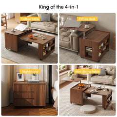 Walnut Rectangular Coffee Table With Rotatable Base