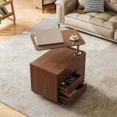Walnut Rectangular Coffee Table With Rotatable Base