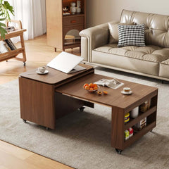 Walnut Rectangular Coffee Table With Rotatable Base