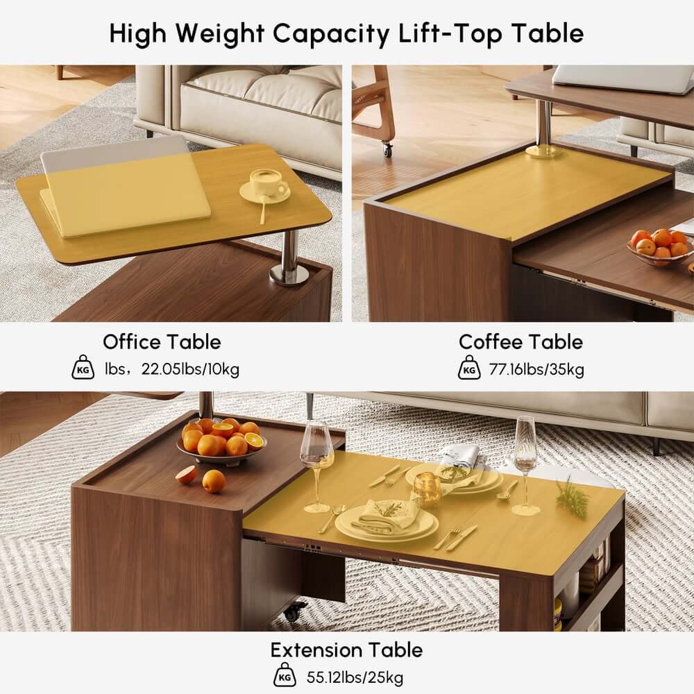 Walnut Rectangular Coffee Table With Rotatable Base