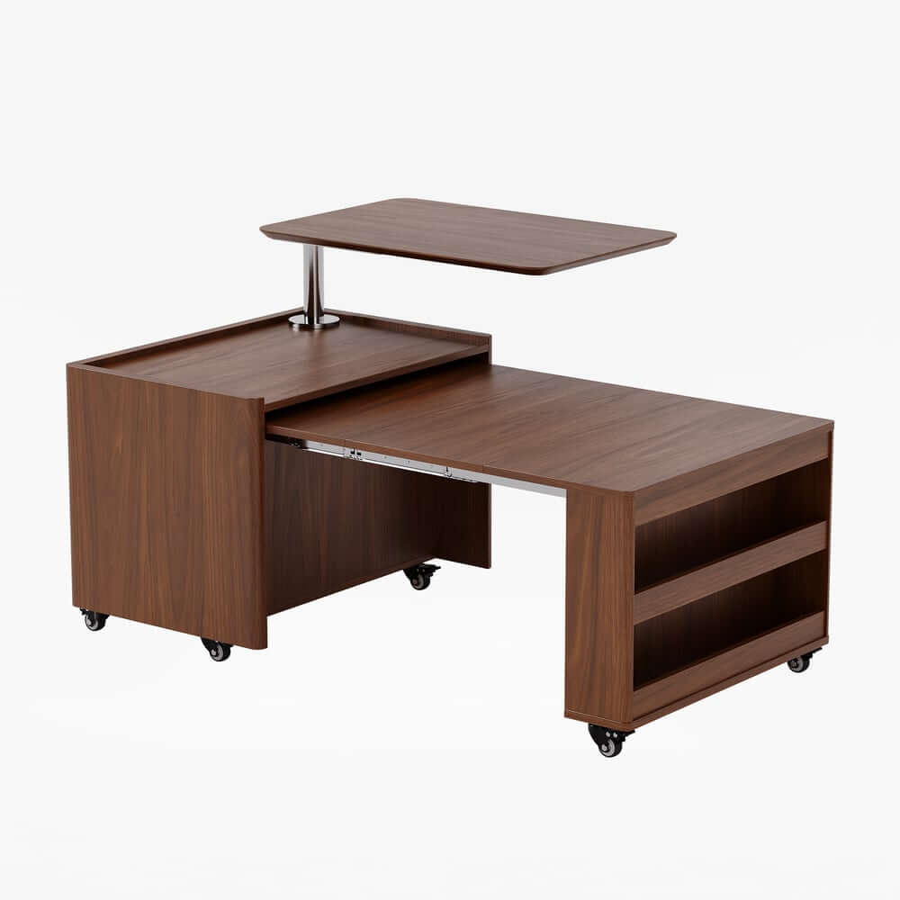 Walnut Rectangular Coffee Table With Rotatable Base