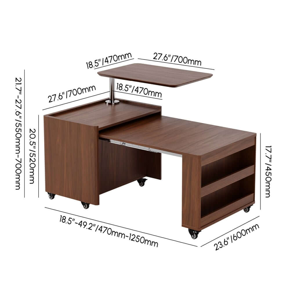 Walnut Rectangular Coffee Table With Rotatable Base Dimensions