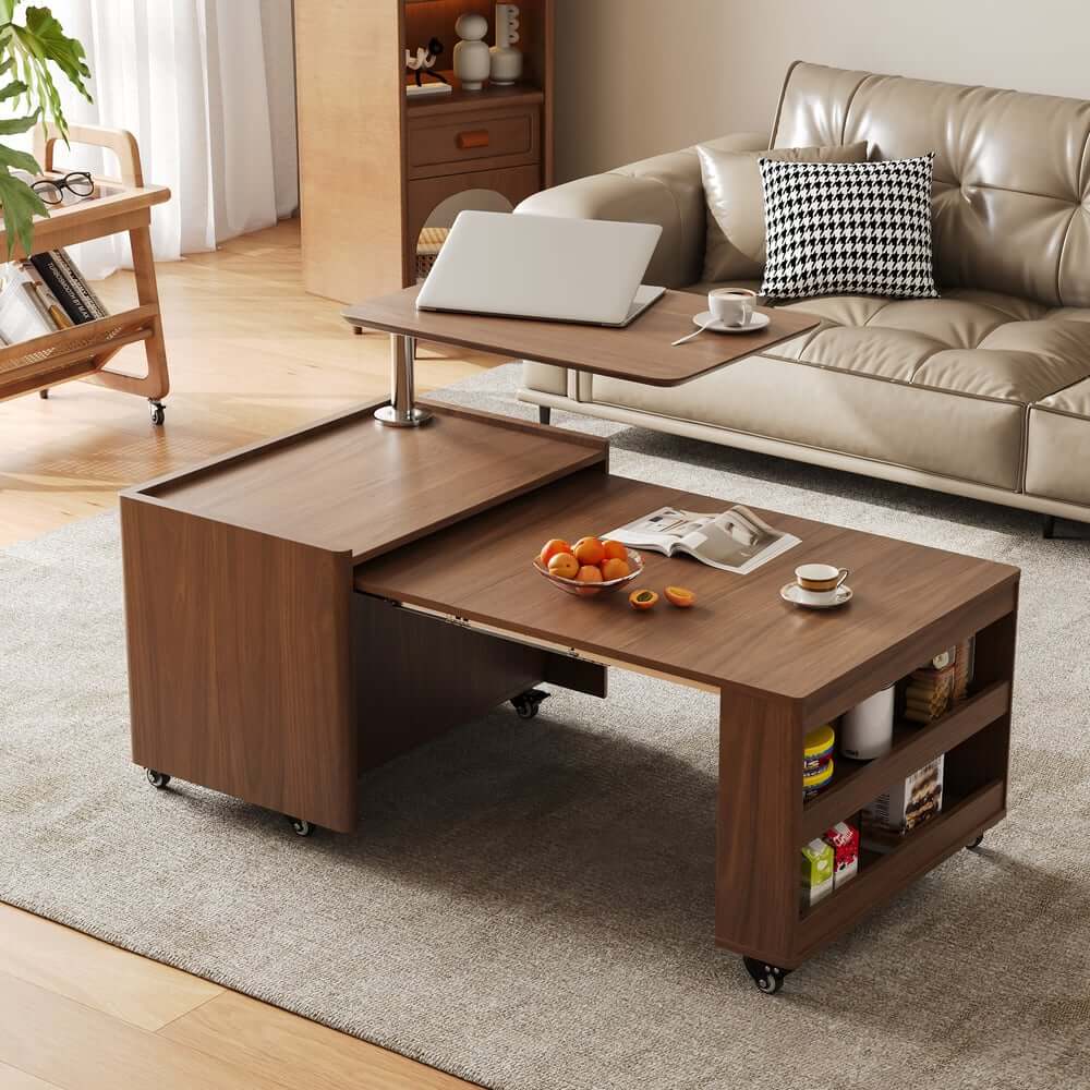 Walnut Rectangular Coffee Table With Rotatable Base Main Product Image