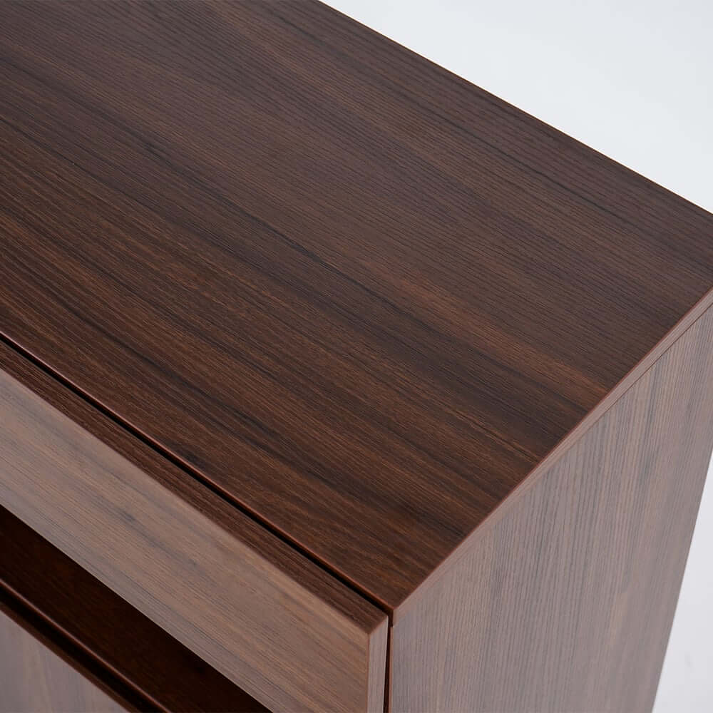 Walnut Shoe Cabinet with 7 Shelves and 1 Drawer, Modern Design