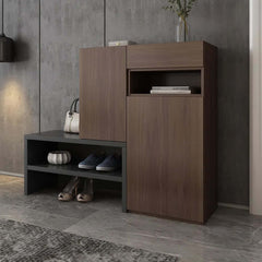 Walnut Shoe Cabinet with 7 Shelves and 1 Drawer, Modern Design Main Product Image