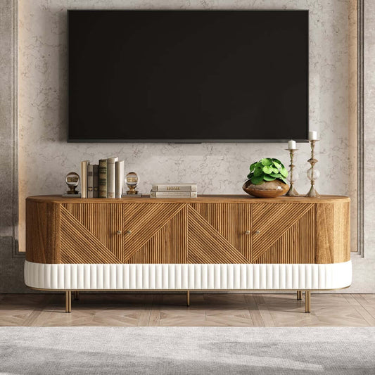 Walnut Stainless Steel TV Stand With Fluted Design Main Product Image