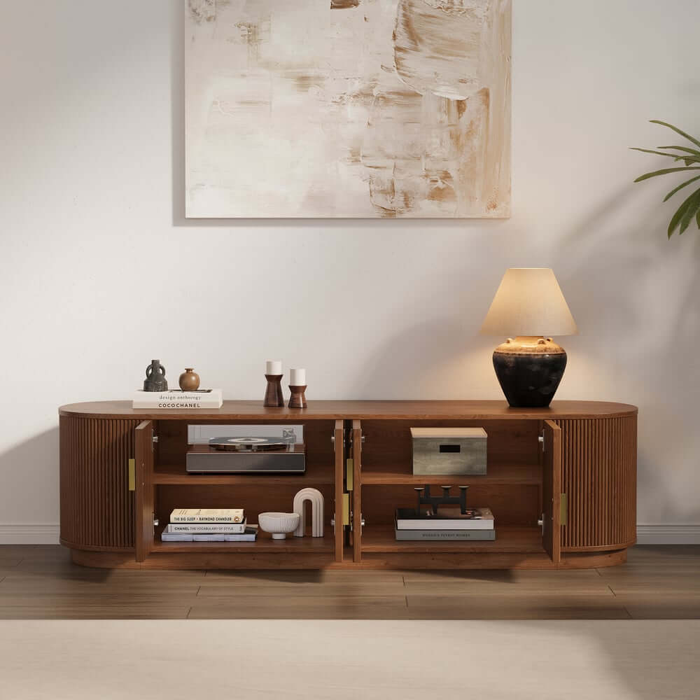 Walnut Veneer Freestanding TV Stand For 60-69 Inch TVs