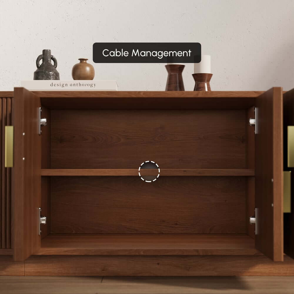 Walnut Veneer Freestanding TV Stand For 60-69 Inch TVs