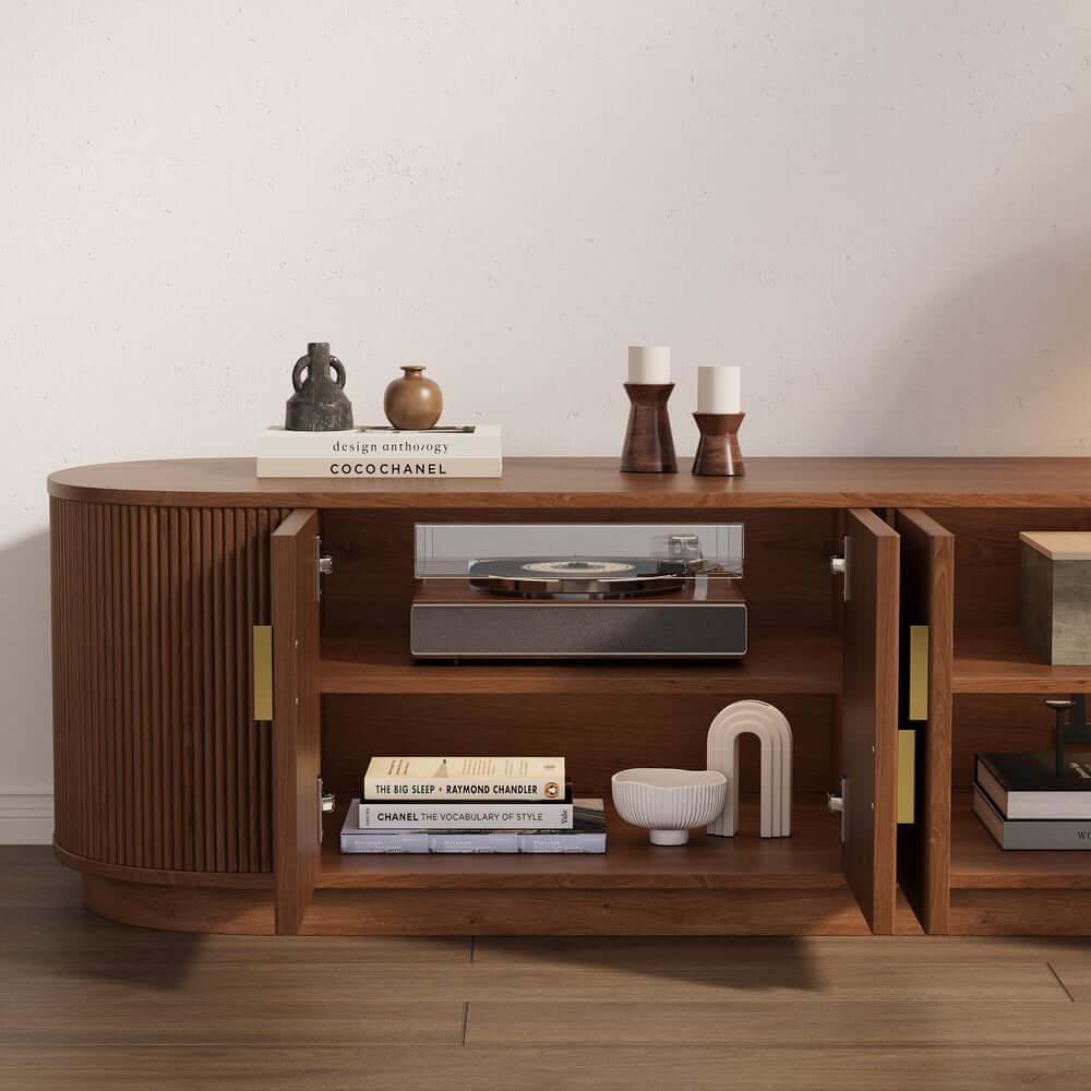 Walnut Veneer Freestanding TV Stand For 60-69 Inch TVs