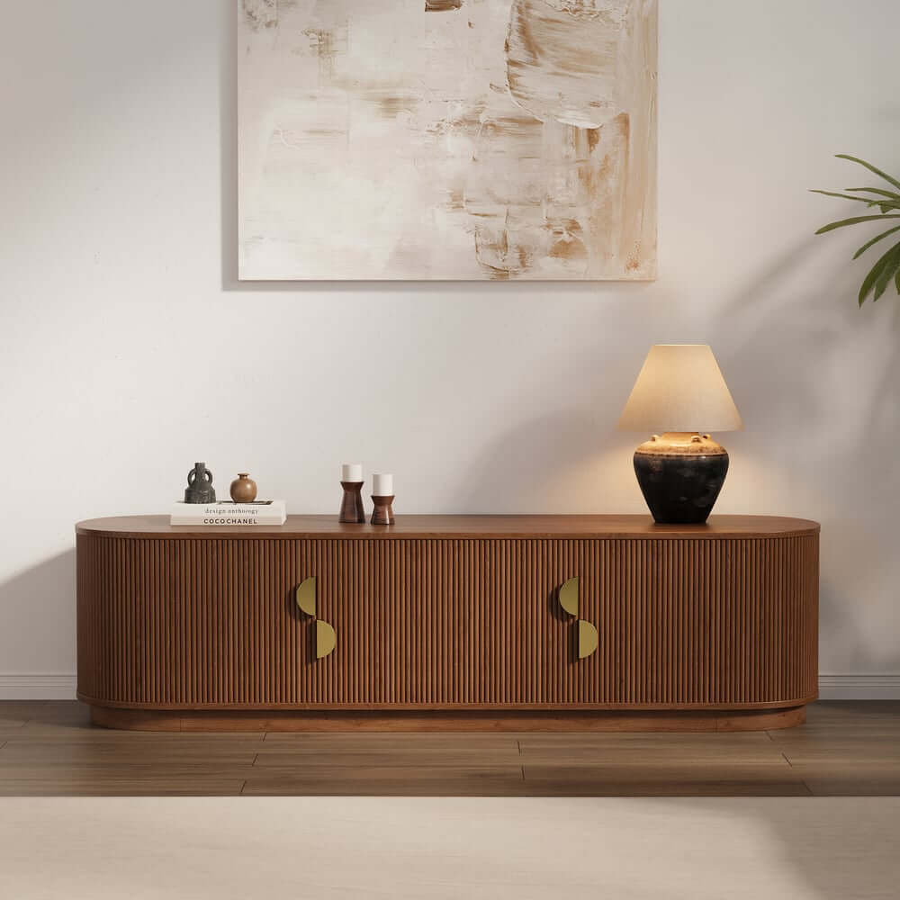 Walnut Veneer Freestanding TV Stand For 60-69 Inch TVs