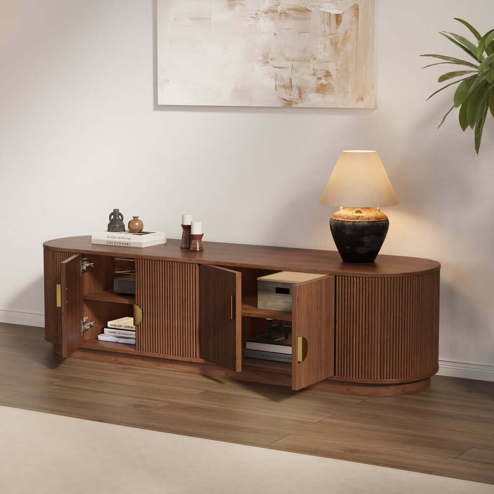 Walnut Veneer Freestanding TV Stand For 60-69 Inch TVs