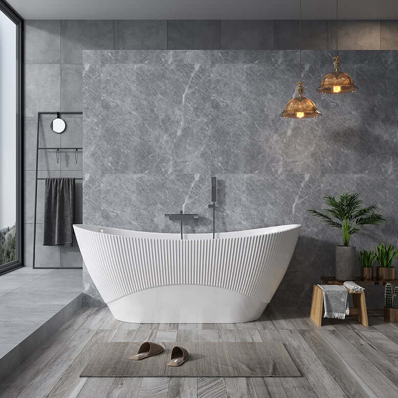 Wavy Textured Freestanding Acrylic Bathtub for Modern Homes
