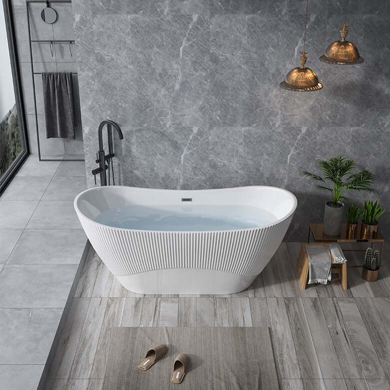 Wavy Textured Freestanding Acrylic Bathtub for Modern Homes