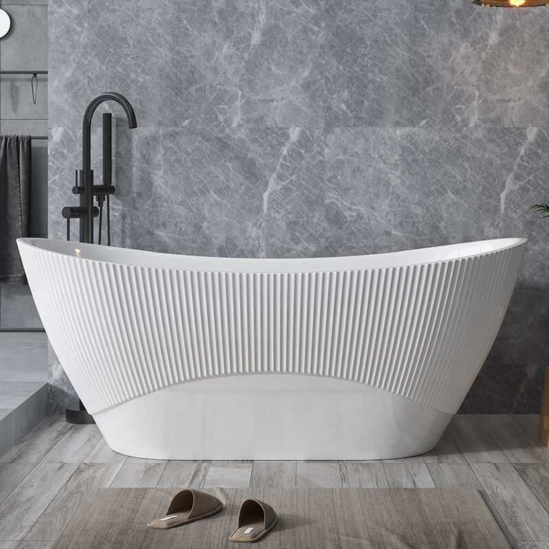 Wavy Textured Freestanding Acrylic Bathtub for Modern Homes Main Product Image