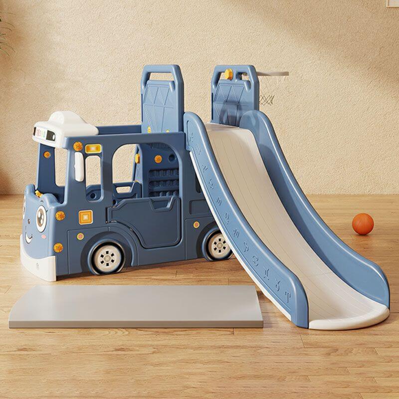 Whimsical Bus-Shaped Play System with Slide, Swing & Climbing Platform