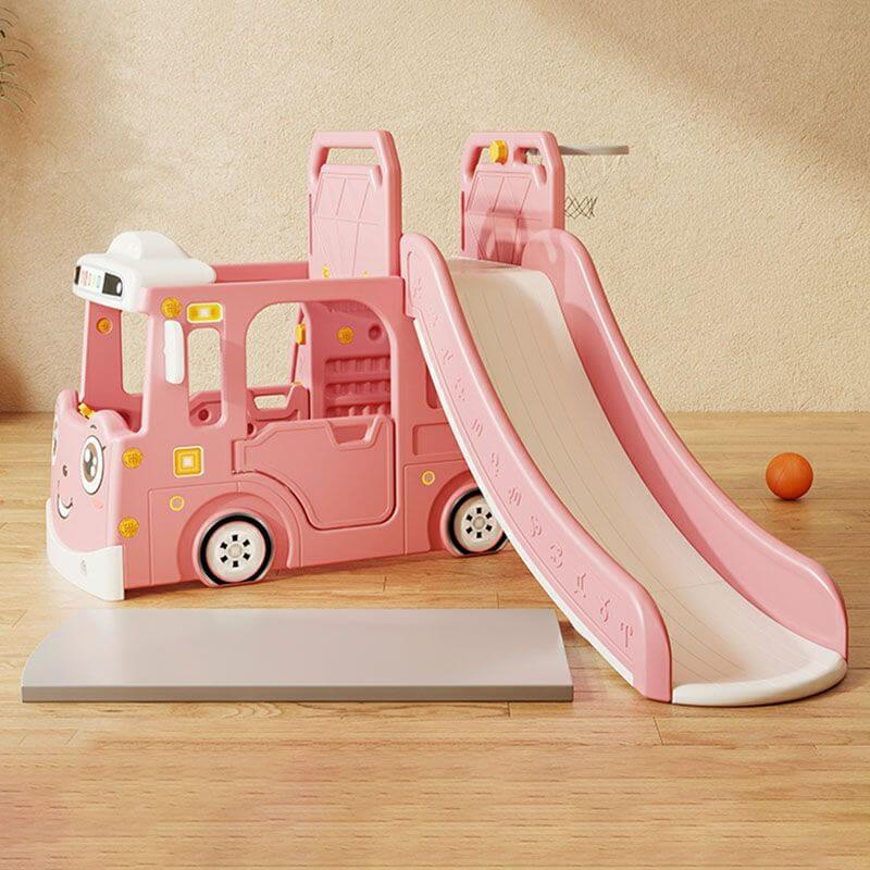 Whimsical Bus-Shaped Play System with Slide, Swing & Climbing Platform
