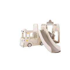 Whimsical Bus-Shaped Play System with Slide, Swing & Climbing Platform