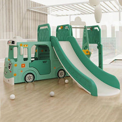 Whimsical Bus-Shaped Play System with Slide, Swing & Climbing Platform