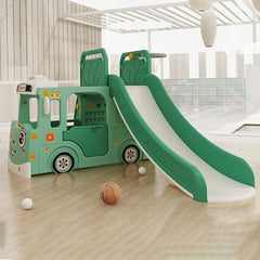 Whimsical Bus-Shaped Play System with Slide, Swing & Climbing Platform