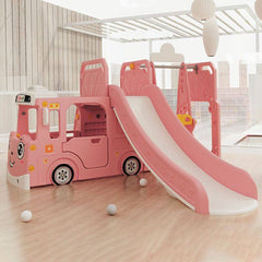 Whimsical Bus-Shaped Play System with Slide, Swing & Climbing Platform