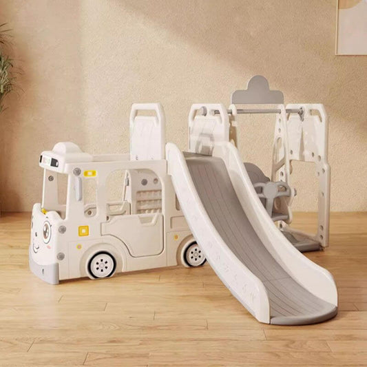 Whimsical Bus-Shaped Play System with Slide, Swing & Climbing Platform