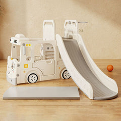Whimsical Bus-Shaped Play System with Slide, Swing & Climbing Platform