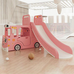 Whimsical Bus-Shaped Play System with Slide, Swing & Climbing Platform