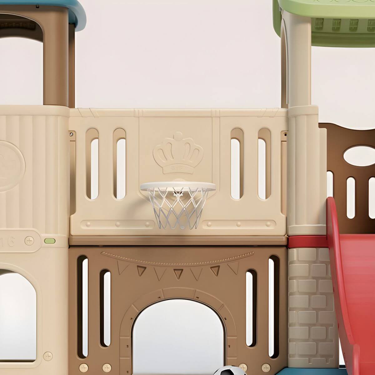 Whimsical Indoor Play Castle with Slide, Stairs & Basketball Hoop
