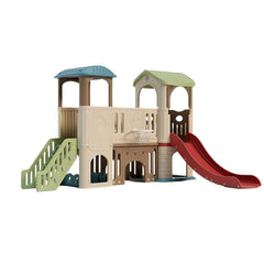 Whimsical Indoor Play Castle with Slide, Stairs & Basketball Hoop