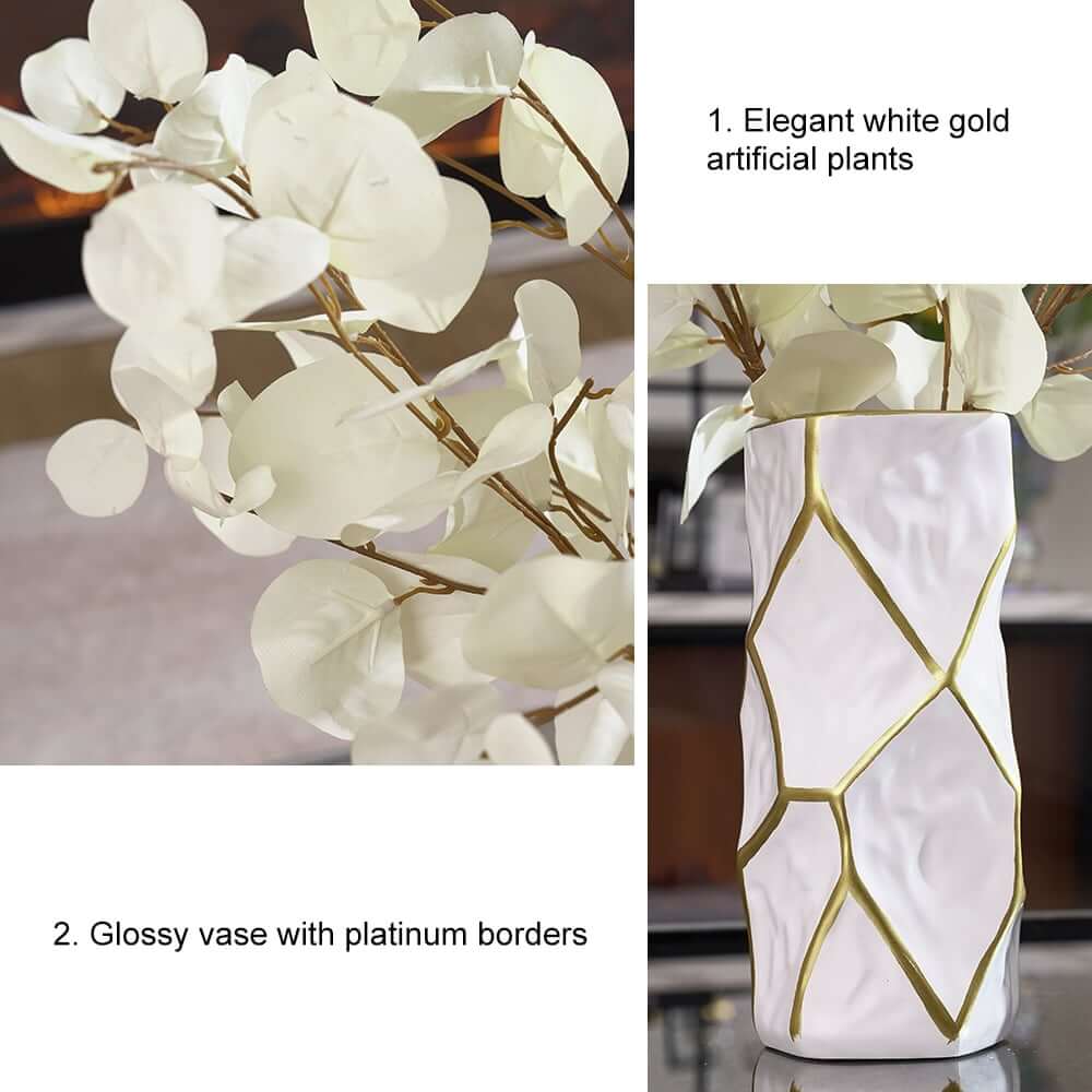 White and Gold Artificial Floral Arrangement with Resin Fish Planter