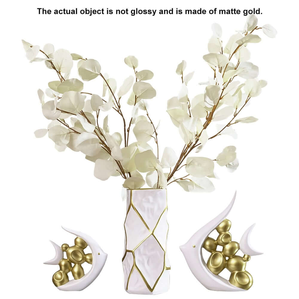 White and Gold Artificial Floral Arrangement with Resin Fish Planter
