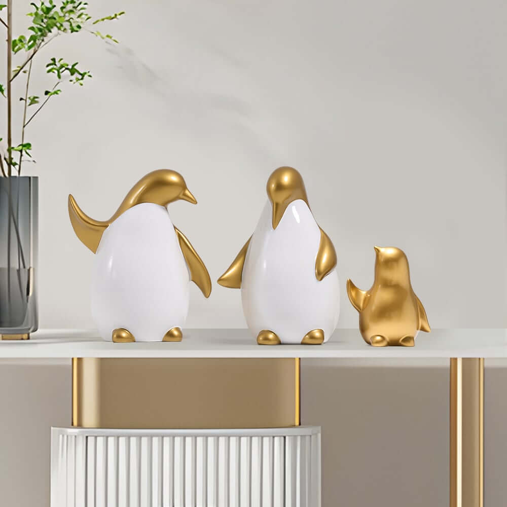 White and Gold Modern Resin Animal Sculpture Set