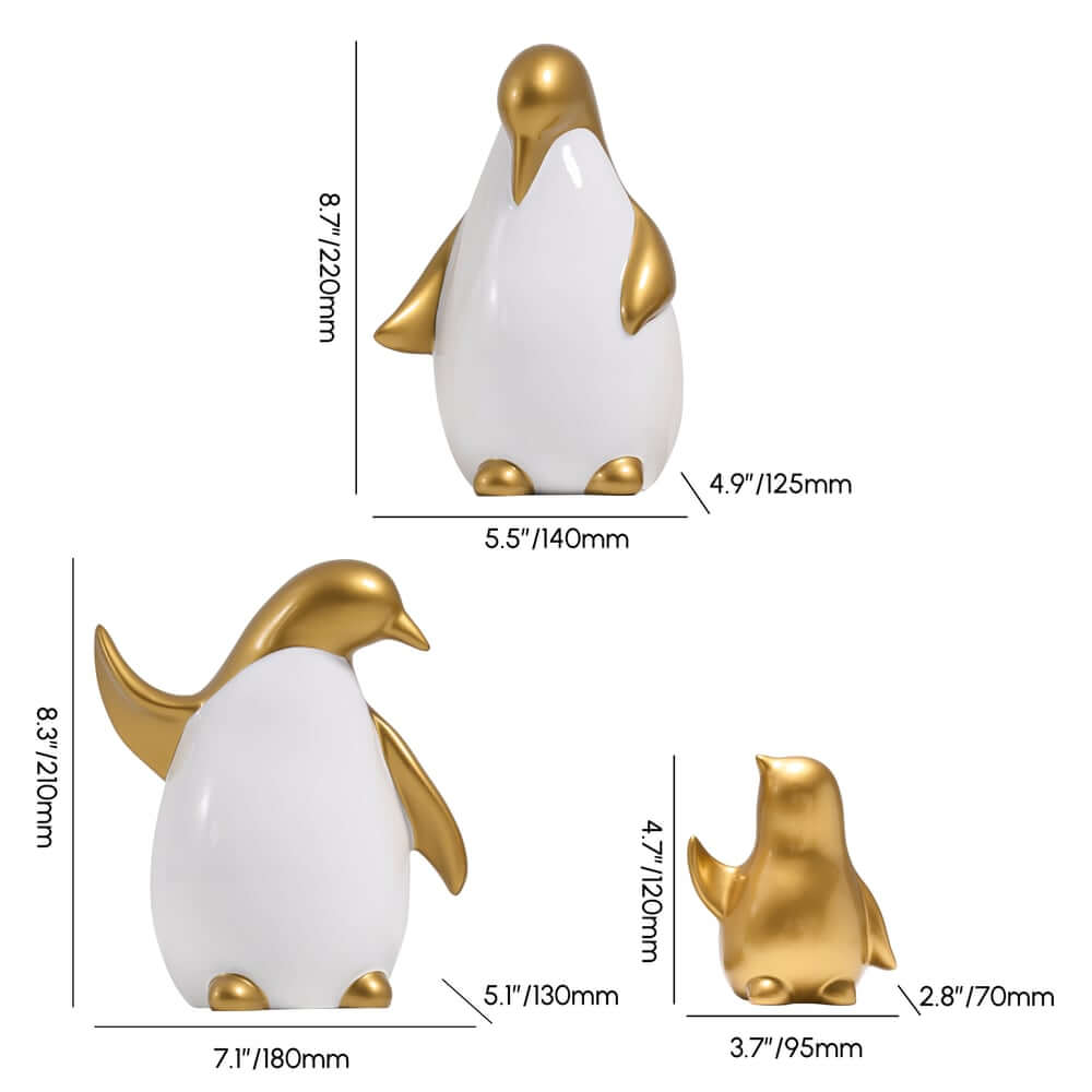 White and Gold Modern Resin Animal Sculpture Set Dimensions